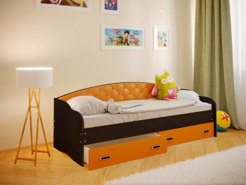 Кровать Софа-8 с мягкой спинкой (900х2000) Венге/Оранжевый в Шипуново - shipunovo.mebel54.com | фото