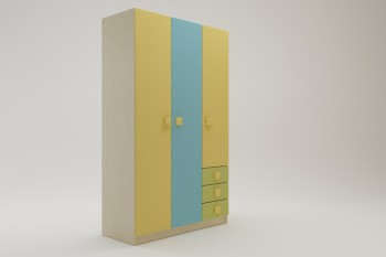 Шкаф 3-х створчатый с ящиками Смайли (Желтый/Голубой/Зеленый/корпус Клен) в Шипуново - shipunovo.mebel54.com | фото